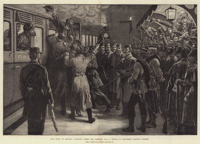 The State of Ireland, Arrested Under the Coercion Act, a Sketch at Roscommon Railway Station by Frank Dadd